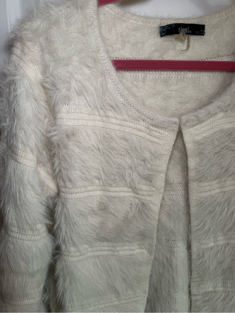 SALONI Cream Faux-Fur Open Front Teddy Jacket - Picture 2 of 6